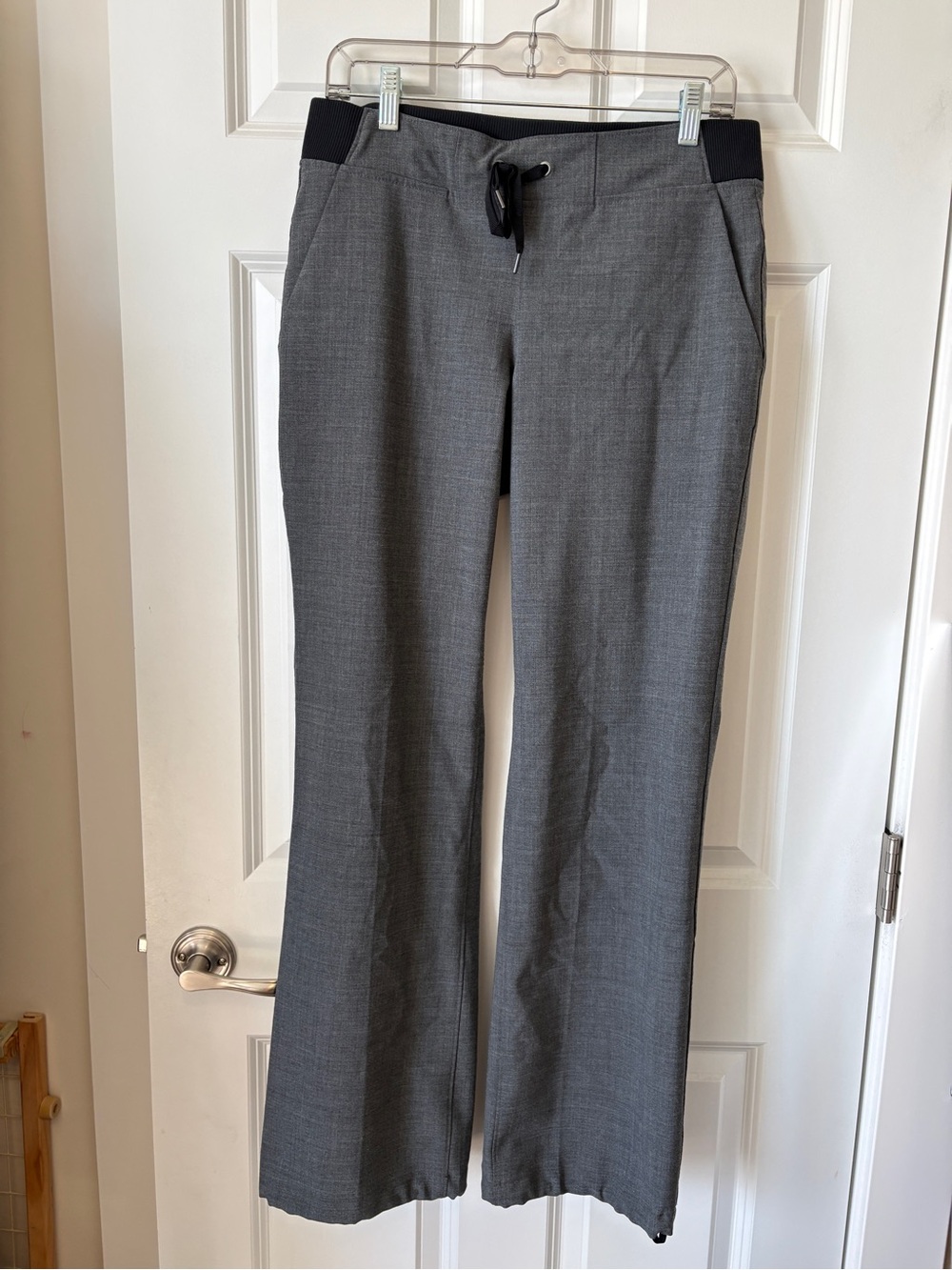 Athleta Gray Straight-Leg Pants with Black Waistband Drawstring